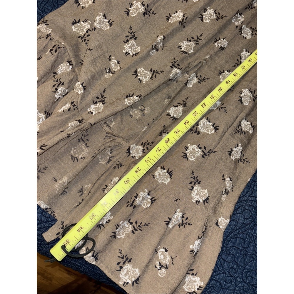 Bibi XL Tan Ivory Green Floral Midi Skirt Cottagecore Prairie Boho Slit Pull On - Picture 12 of 12